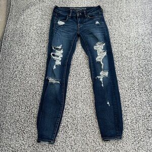 American Eagle Outfitters Women's Dark Blue Distressed Skinny Jeans